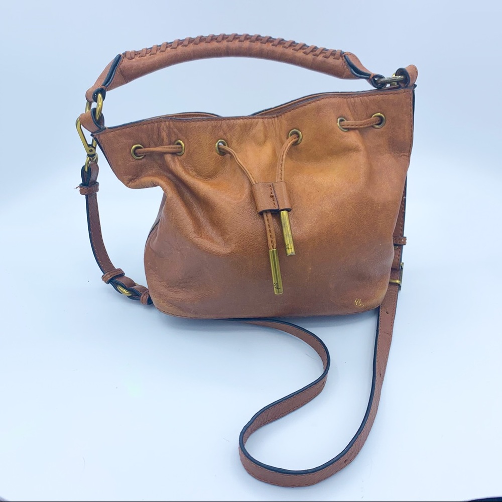 Elliot Lucca Brown Leather Drawstring Bag w/ Strap